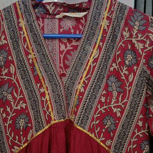 Long Maroon Cotton Kurta