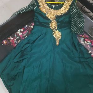 A Beautiful Bottle Green Ethnic Gown