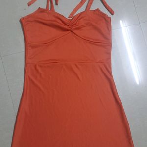 orange casual mini tie up dress