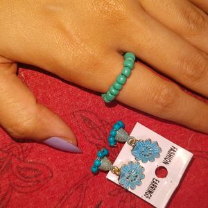 Blue Jhumka And Ring