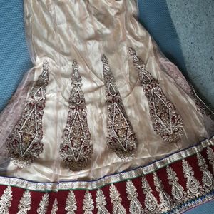 Cream Color Heavy Lehanga With Maroon Dupatta