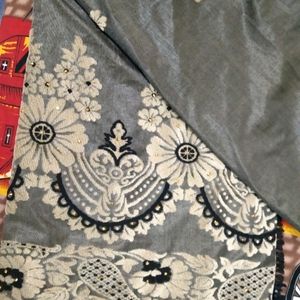 Gray And Golden Welvet Saree