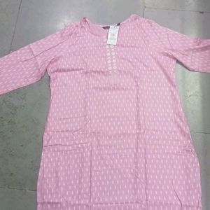 Pink Cotton blend Straight Kurti