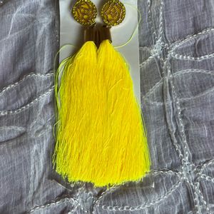 Yellow Thread Earrings Party Wear