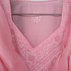 Pink Chikankari Suit Set With Dupatta