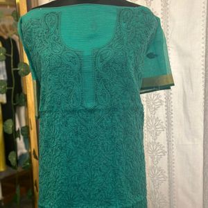 Unstitched Chikankari Green Kurti