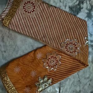 Orange Georget daily Wear Saree