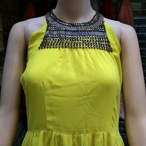 Neon Yellow Long Slit Dress