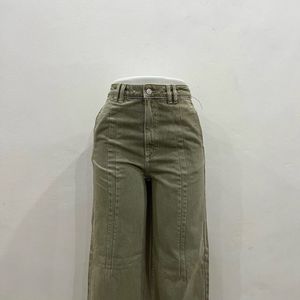 Wide Leg Olive Green Jeans