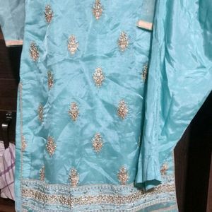 Blue Embriodey Kurta Pant Duptta Set