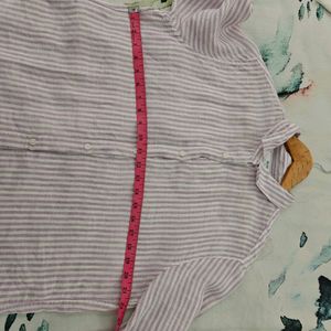 Uniqlo Linen White Lavender Striped Shirt