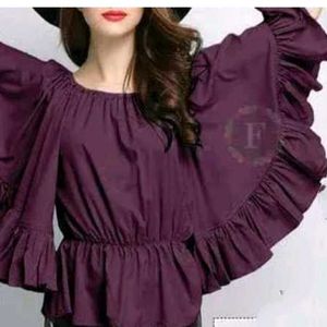 Unique ruffled wing Top pleated trumpet sleeves