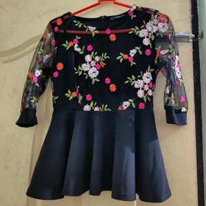 Shein Black Floral Peplum Top