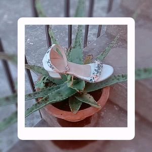 White Floral Block Heel