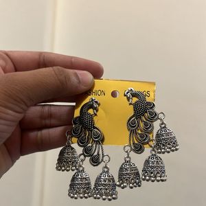 Oxidised Peacock Design Jhumka For Women