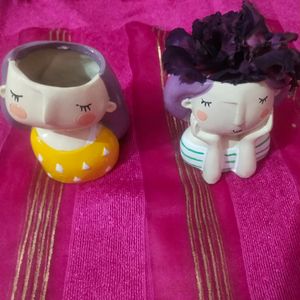 Combo Set Of 2 Girl Head  Planter For Succulent