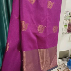 Stunning Beauty! Purple, Green & Gold Kora Saree