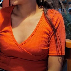 Orange Wrap Style Top