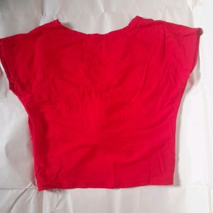 Red Cropped Twist Tied Top Xs Girl Fitted Crop Tee