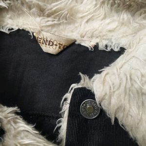 Black Corduroy Jacket With Fur Detailing