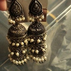 Silver With White Pearl Earrings