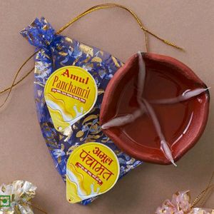 2 Pieces Diya + 4 Packs Amul Panchamrit