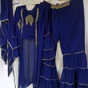 Three Quarter dupta Sharara Choli With Shrug