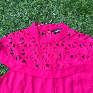 Sassafaras Bright Pink Laser Cut Trendy Top