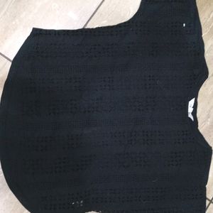 Black Cotton Net Top