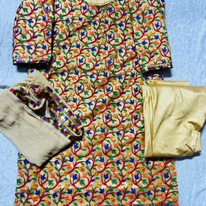 Multicolour Suit Piece With Duppatta And Churidaar