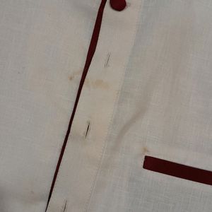 White And Maroon Mens Kurta