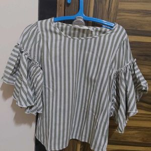 Top With Striped Pattern, Flared Sleeve