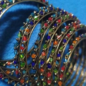 Combo Multicolored Metal Bangles With 2 Nacklace