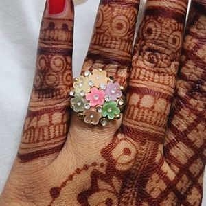 Multicolour Flower Ring Size 8 Artificial