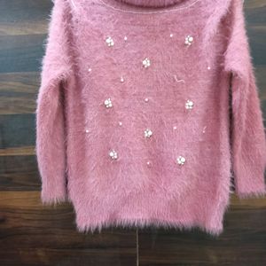 Beautiful Pink Shoulder Cut Woolen Top