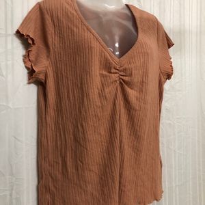 & Me Brown V Neck Top