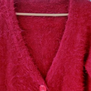 Vintage Red Open-Front Cardigan Sweater (Women)