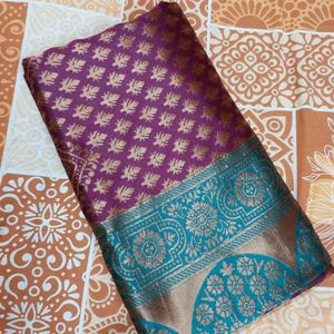 Women's Purple/Wine Colour Saree With Buttas