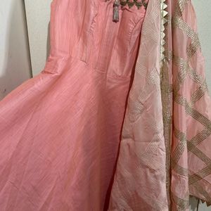 Splendid Peachish Pink Kurta With Dupatta