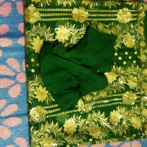 Green Saree With Full Of Golden Design