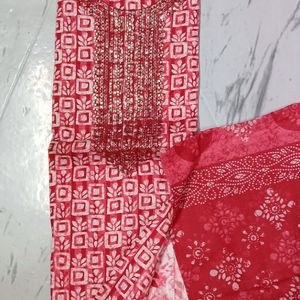 Pure Cotton Red Colour Suit Fabric Unstitched