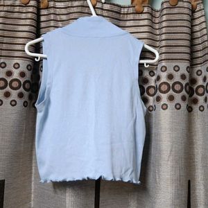 Light Blue Sleeveless High-Neck Top from Zudio