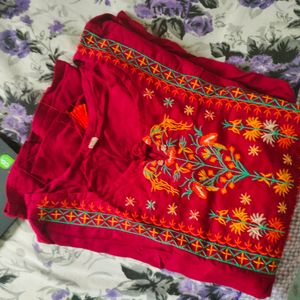 Red Embroidered Short Kurti