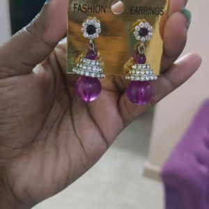 Purple and white combination stone earrings