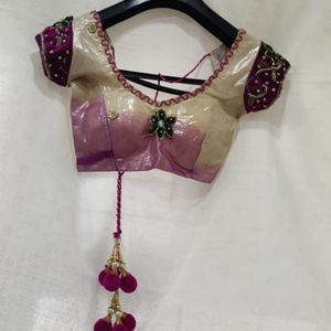 Purple And Offwhite Stitched Lehenga Choli Set