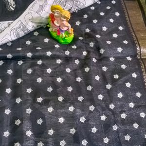 Kalamkari Dola silk black white