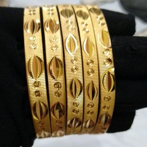 Gold Plated Bangles 4pc And Earrings With 2layers