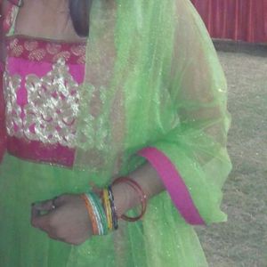 Green Pink Anarkali Kurta Set