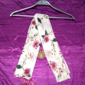 Floral Print White Scarf