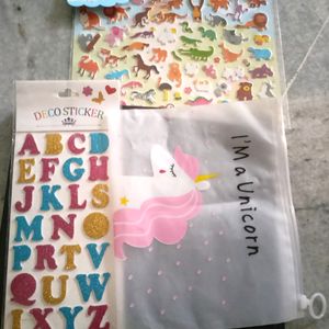 Stickers,Pom PomsAnd Unicorn Pouch